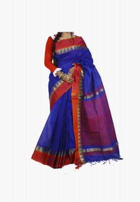 Blue Slick Cotton Saree
