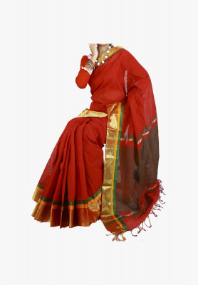 Red Slick Cotton Saree