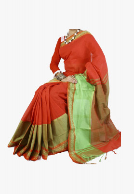 Red Slick Cotton Saree