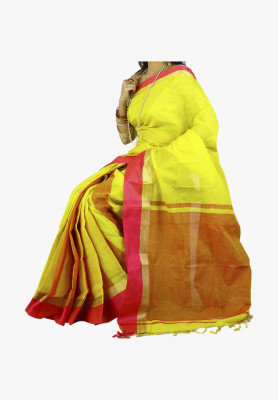 Yellow Slick Cotton Saree