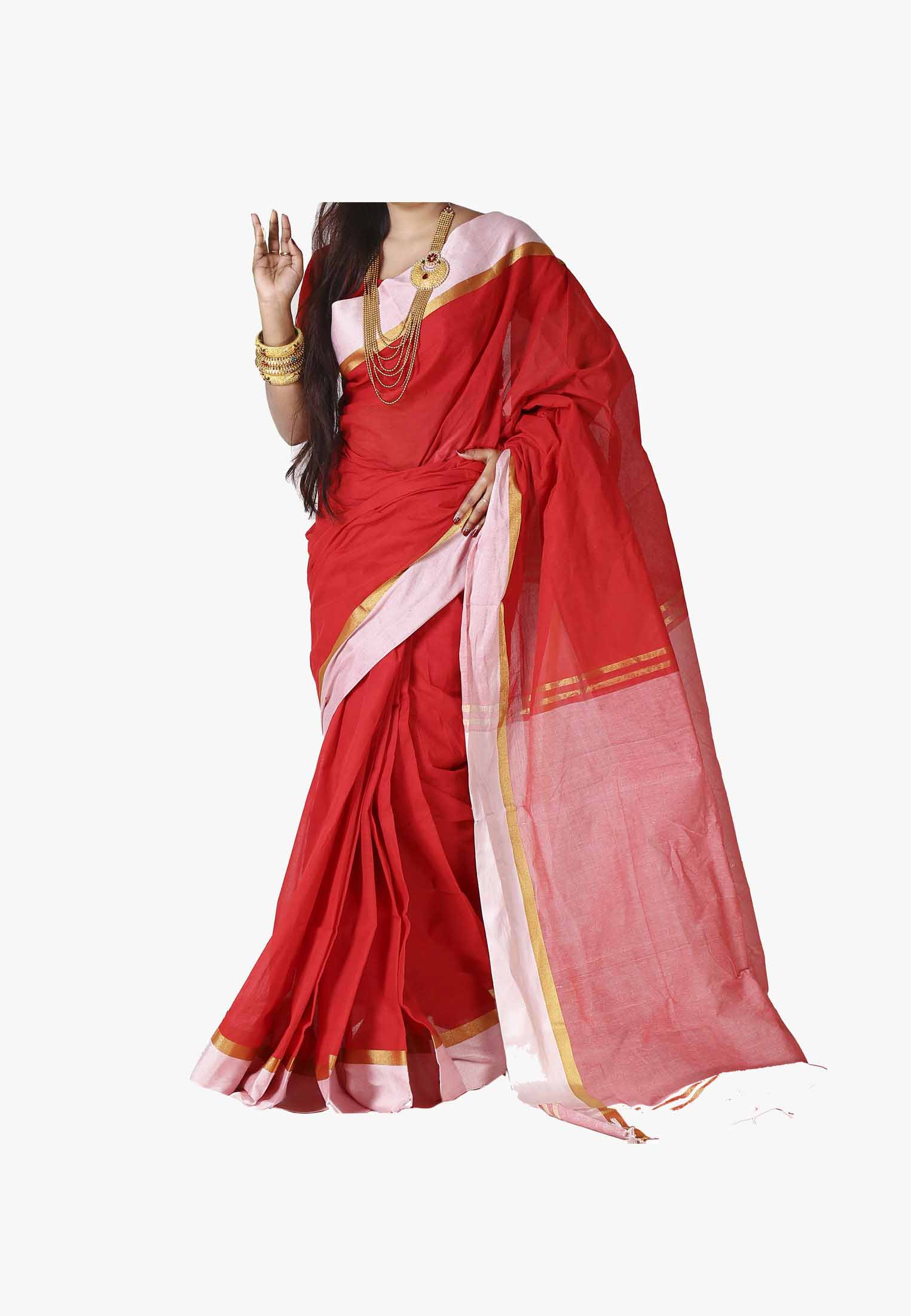 Red Slick Cotton Saree