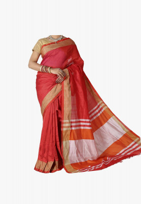 Red Slick Cotton Saree