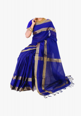 Blue Slick Cotton Saree