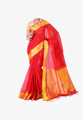 Red color Slick Cotton Saree