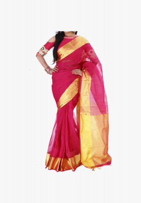 Maroon color Slick Cotton Saree