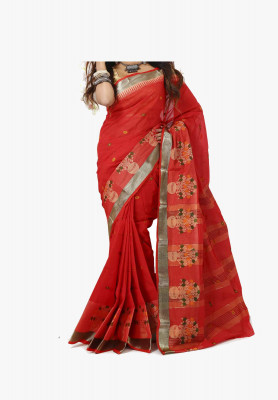 Red color Slick Cotton Saree