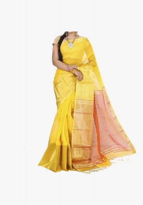Yellow color Slick Cotton Saree