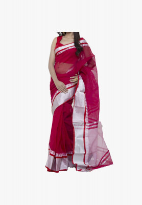 Maroon color Slick Cotton Saree