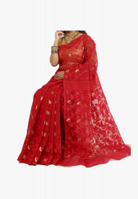 Maroon color jamdani Saree