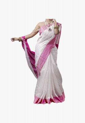 white with Multi-color cotton silk Saree