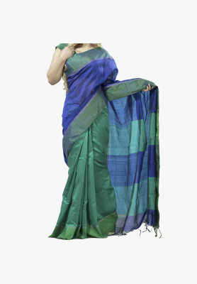 Blue with green color cotton silk Saree