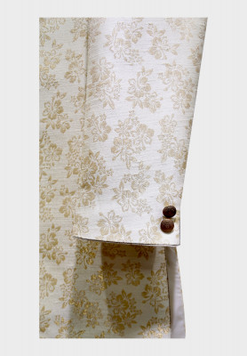 Katan silk print  short party sherwani 