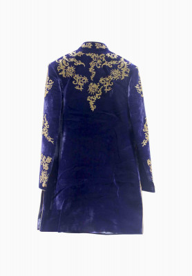 Blue velvet puti short sherwani 