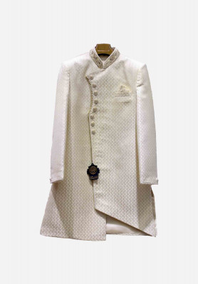 Katan silk print short sherwani