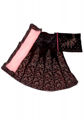 Velvet-Kery stone Chocolate-maroon  Indian lehenga