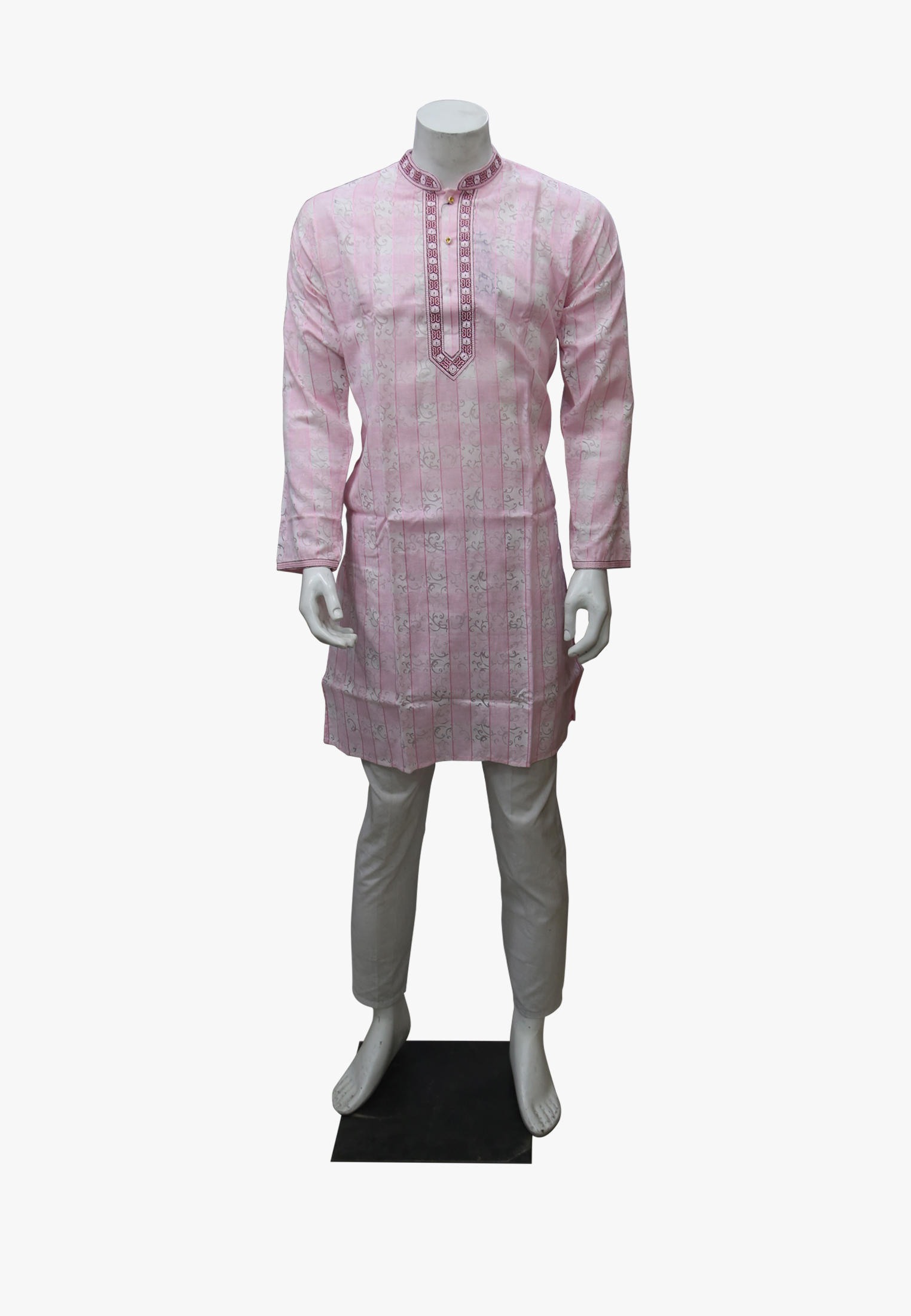 Neck embroidery Pink-white Indian Panjabi