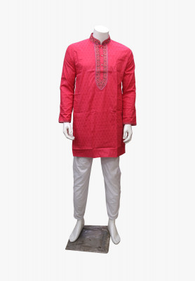 Magenta Cotton mixed deshi panjabi